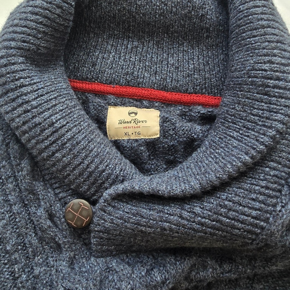 Wind River Mens XL Shawl‎ Collar Cable Knit Sweater Blue - Picture 9 of 14